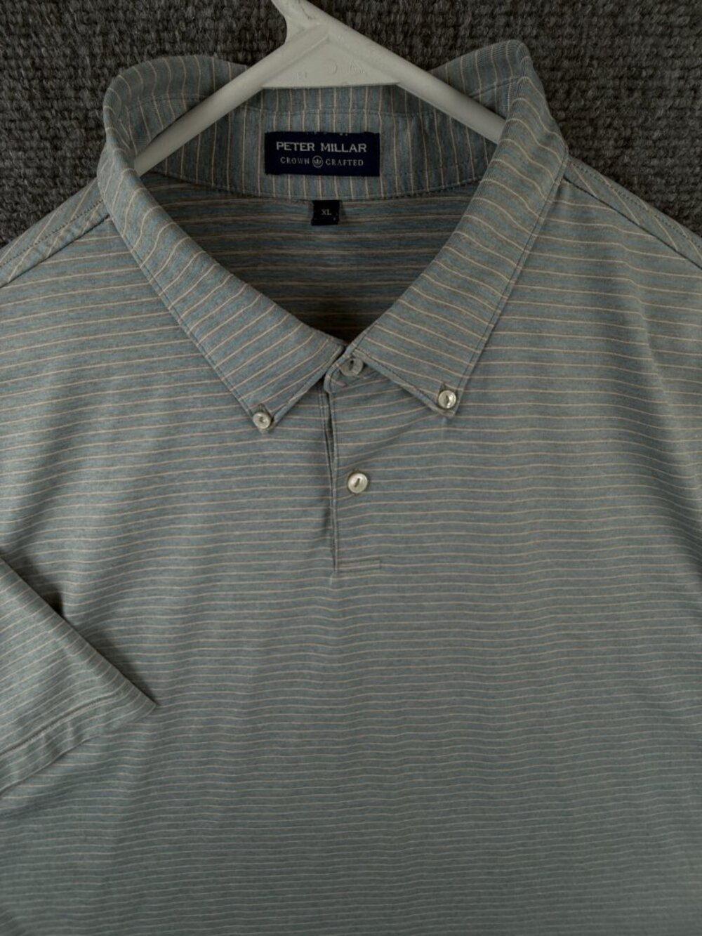 Peter Millar Crown Crafted Striped Gray Blue Polo Shirt Stretch Golf XL Adult